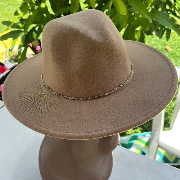 Wide Brim Felt Fedora Hat in Light Brown One Size main image 6